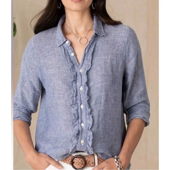 CP shades linen denim ruffle button down shirt - size M - Picture 6 of 8